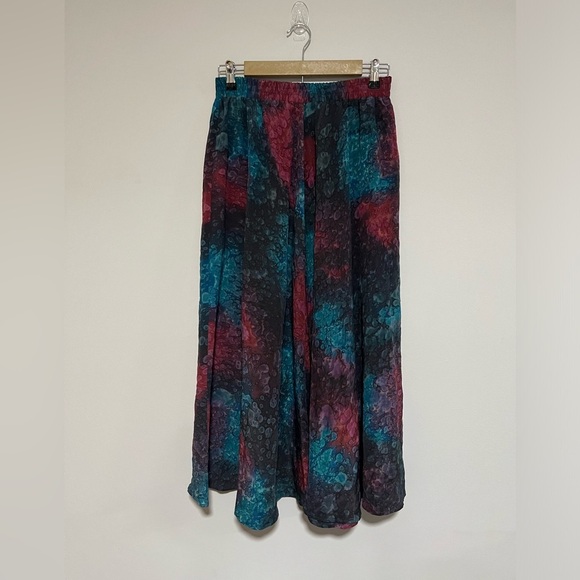 Vintage Aliki Yamani Creations Silk Water Print Long Skirt Small Art to Wear - Picture 1 of 6